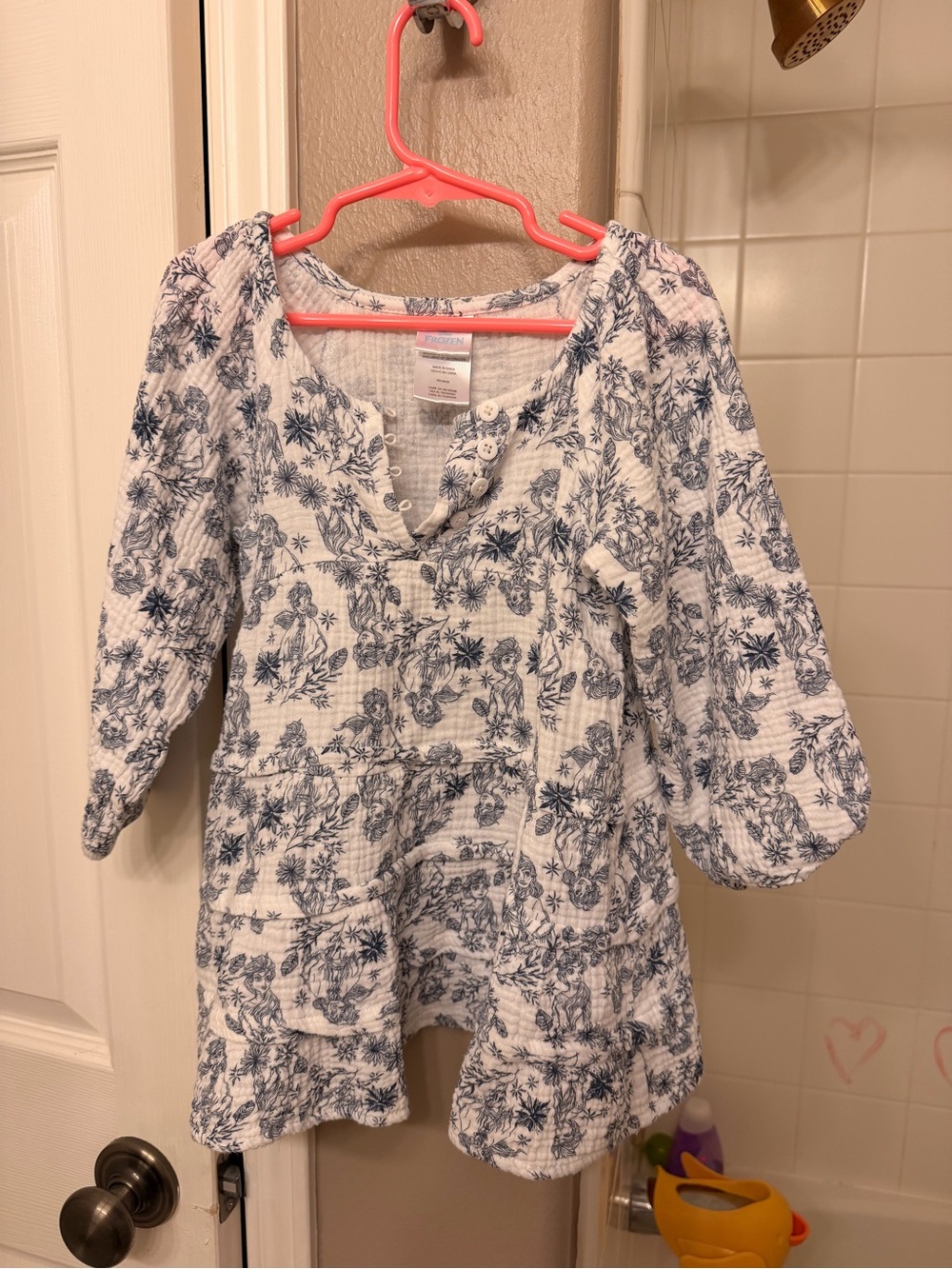 Frozen - Girls' Blue and White Floral Tunic Dress - Anna and Elsa Print